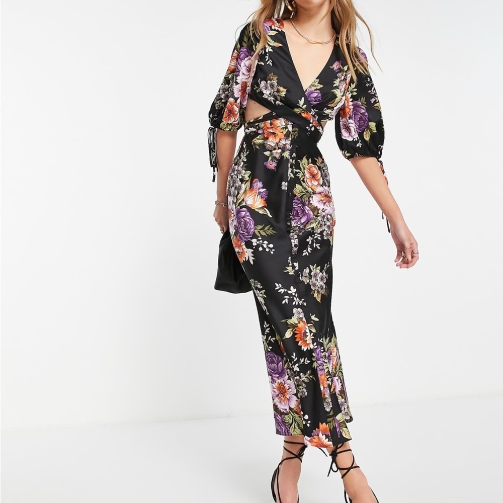 ASOS Black Maxi Dress with Purple & Orange Floral Print